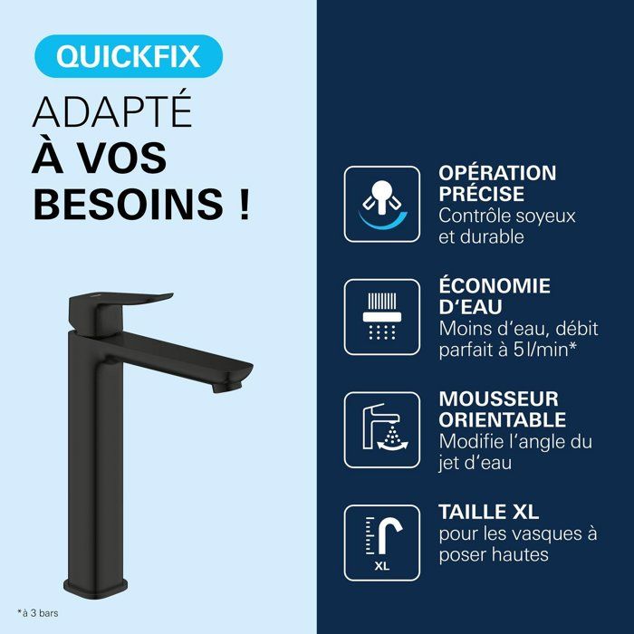 GROHE Basin Mixer Tap - Size XL - Smooth Body Without Waste - Matte Black
