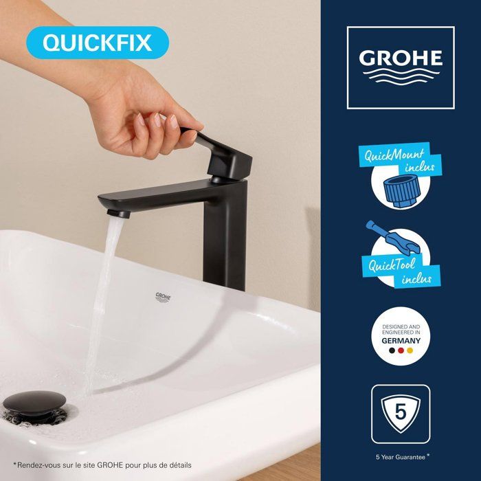 GROHE Basin Mixer Tap - Size XL - Smooth Body Without Waste - Matte Black
