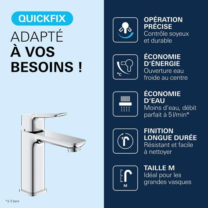 GROHE Basin Mixer Tap - Size M - Ch3 Cartridge & Click-clack - Chrome