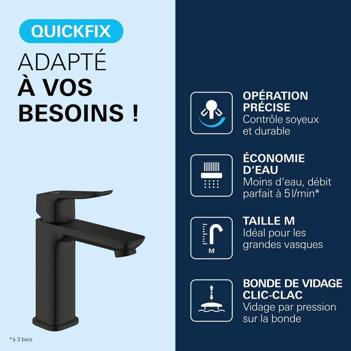GROHE Basin Mixer Tap - Size M - Click-clack Waste - Matte Black