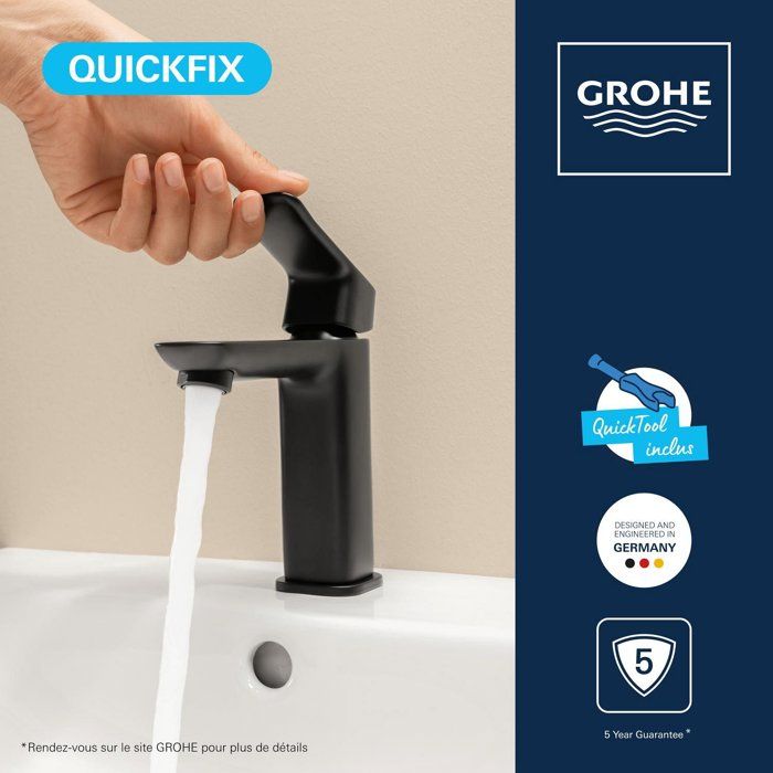 GROHE Basin Mixer Tap - Size M - Click-clack Waste - Matte Black