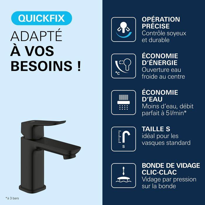GROHE Basin Mixer Tap - Size S - Ch3 Cartridge & Click-clack Waste - Matte Black