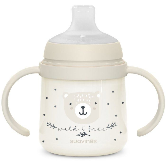 SUAVINEX Baby Bottle with Handles - 150 ml - 6 Months and Over - Grey - NIGHT&DAY WILD&FREE