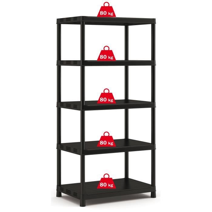 KETER Plus X/5 XL Storage Shelf - Black - 90 x 60 x 187 cm - 80 kg per Shelf