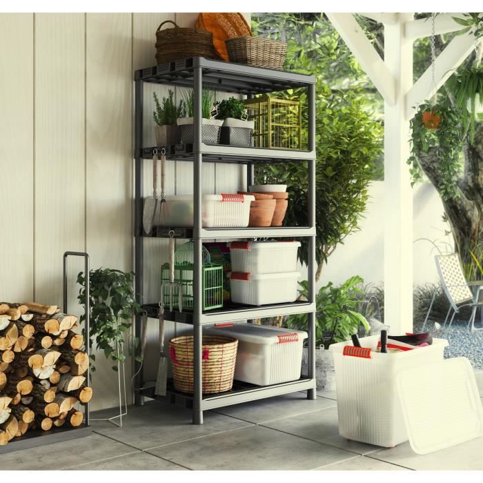 KETER Plus X/5 XL Storage Shelf - Black - 90 x 60 x 187 cm - 80 kg per Shelf