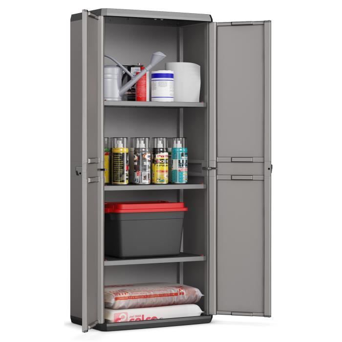 KETER Più Storage Cabinet - Grey/Black - 3 Adjustable Shelves