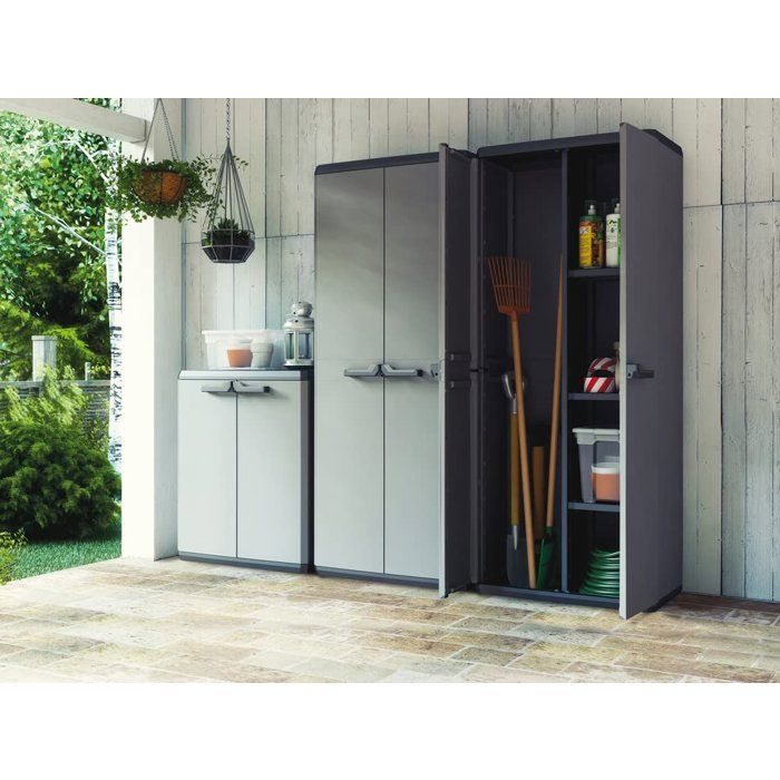 KETER Più Utility Storage Cabinet - 3 Adjustable Shelves - Anthracite Grey and Black