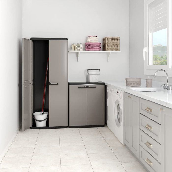 KETER Più Utility Storage Cabinet - 3 Adjustable Shelves - Anthracite Grey and Black