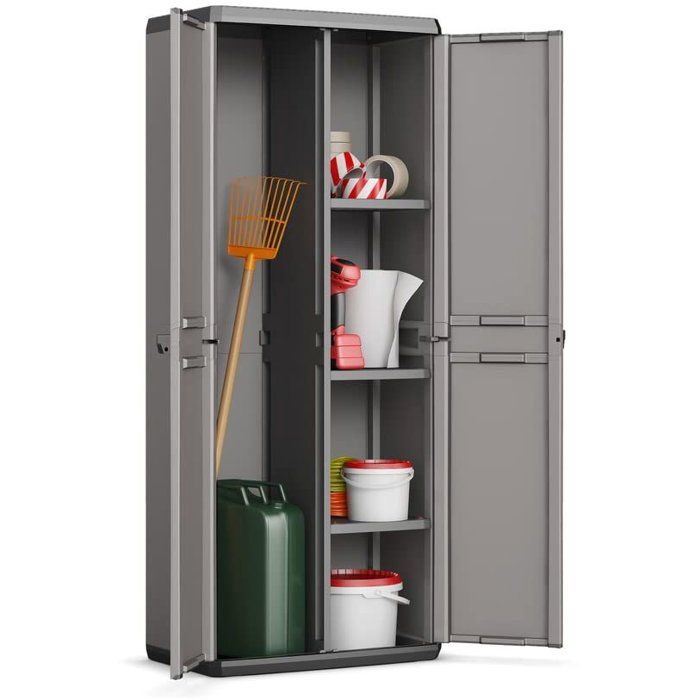 KETER Più Utility Storage Cabinet - 3 Adjustable Shelves - Anthracite Grey and Black