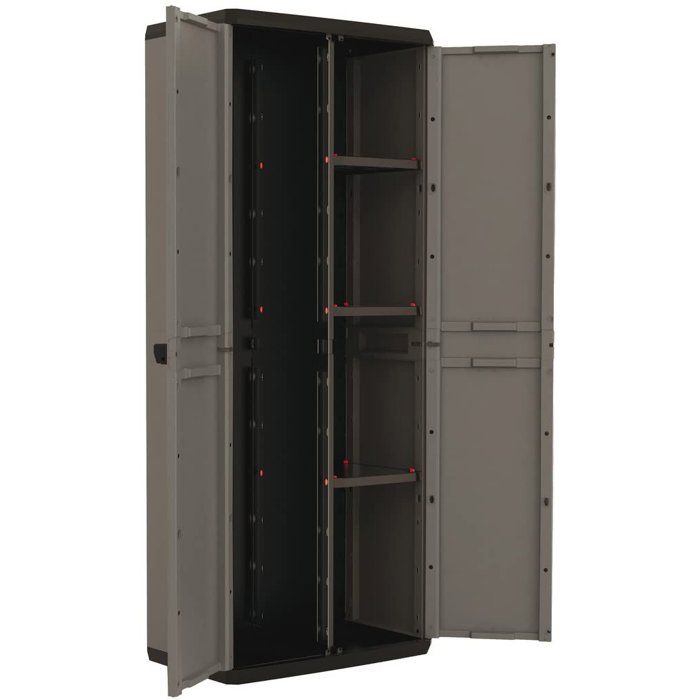 KETER Più Utility Storage Cabinet - 3 Adjustable Shelves - Anthracite Grey and Black