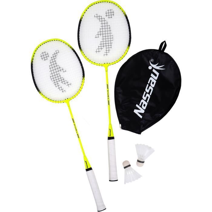 NASSAU Badminton Set - Neon - 2 Steel Rackets - 2 Plastic Shuttlecocks