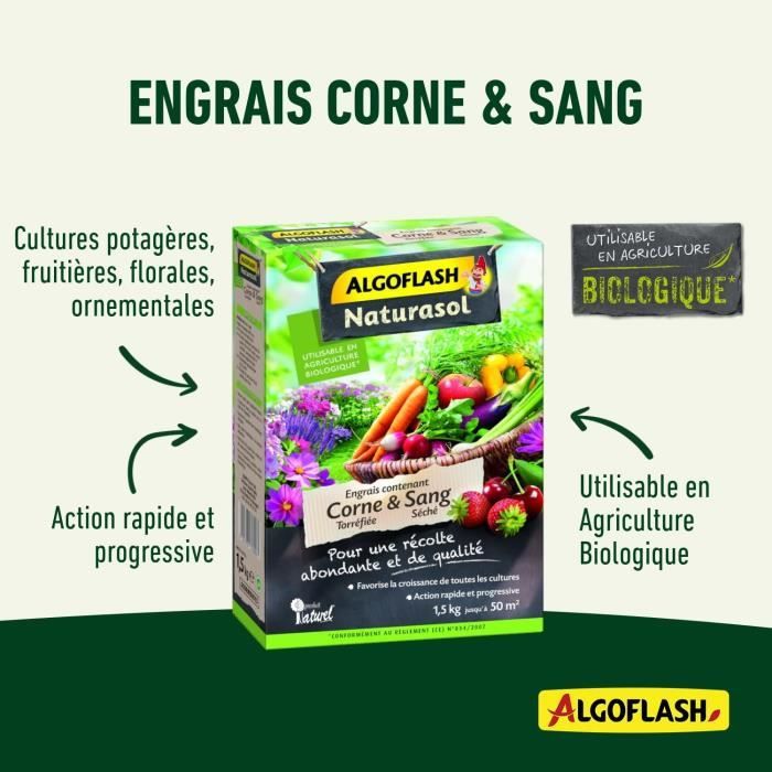 ALGOFLASH NATURASOL Fertilizer - Roasted Horn and Dried Blood - 1.5 kg