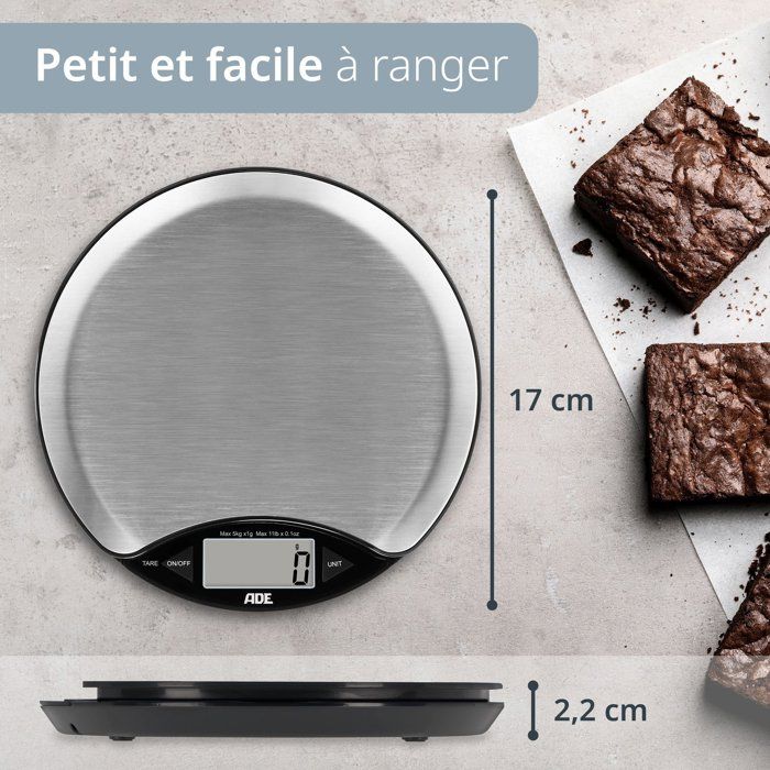 ADE Digital Kitchen Scale - ANJA - ABS Plastic - 17 x 17 x 2.2 cm - Includes 1 CR 2032 Battery