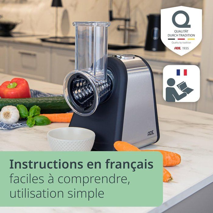 ADE Electric Grater - Kitchen Gadget - 4 Grater Types - Stainless Steel/Plastic