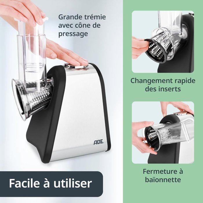 ADE Electric Grater - Kitchen Gadget - 4 Grater Types - Stainless Steel/Plastic