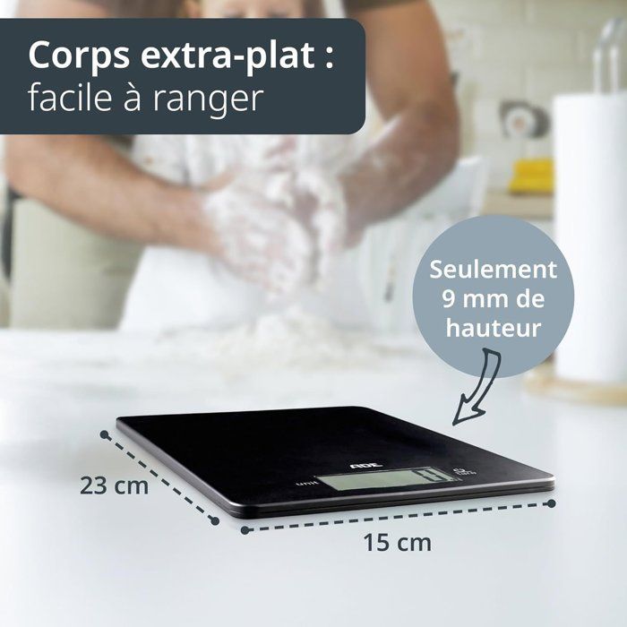 ADE Digital Kitchen Scale - LEONIE - ABS Plastic - 22 x 17 cm - Includes 1 CR 2032 Battery - Black