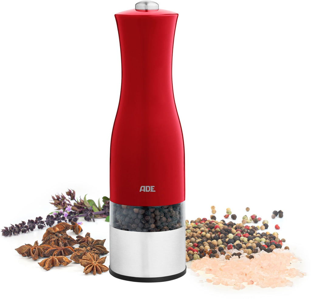 ADE Electric Pepper/Salt Mill - KITCHEN GADGETS - Stainless Steel/Plastic - H 22.5 cm - Includes 6 AAA Batteries - Red