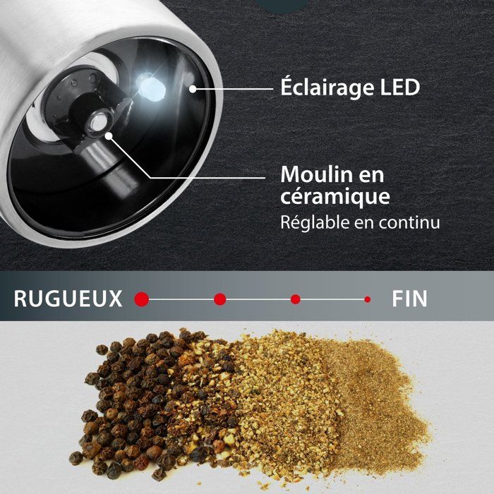 ADE Electric Pepper/Salt Mill - Stainless Steel/Plastic - H 22.5 cm - Black