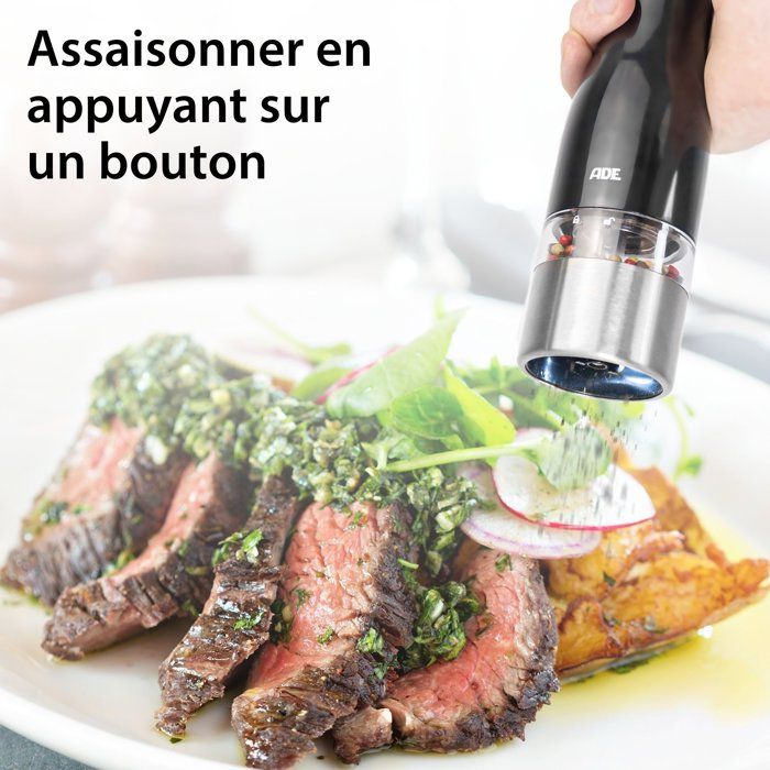 ADE Electric Pepper/Salt Mill - Stainless Steel/Plastic - H 22.5 cm - Black