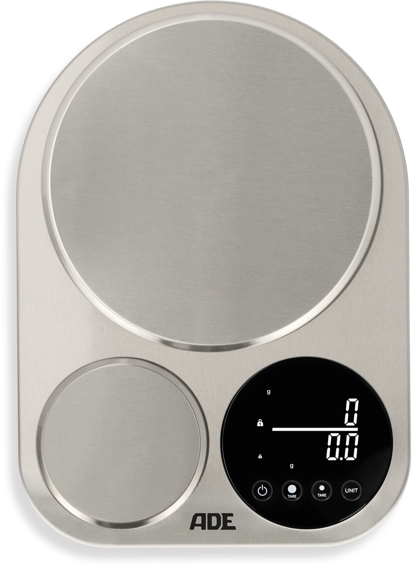 ADE Digital Kitchen Scale for Two - ISABELLA - Stainless Steel/Plastic - 23 x 16.5 cm - Includes 3 AAA Batteries