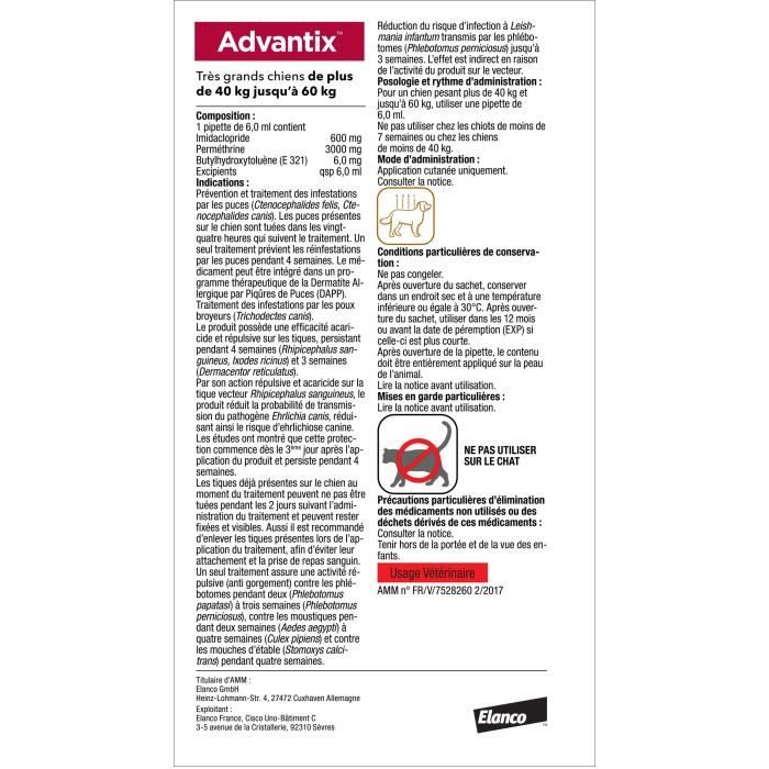 Advantix Dog Parasite Control Solution 40-60 kg - 4 Pipettes