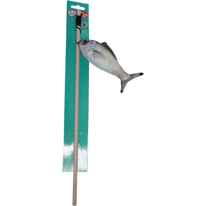 AIME Cat Toy - Fishing Rod - Wooden Stick, 15 cm Fish