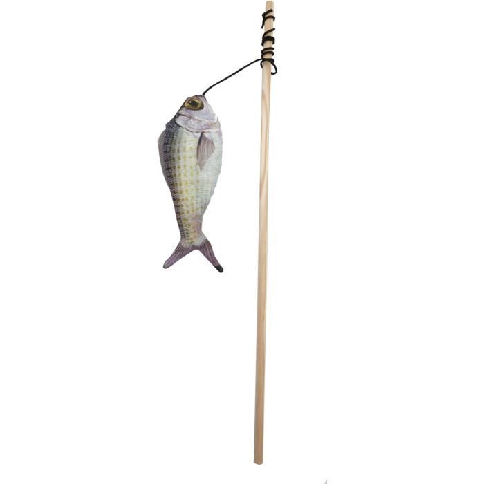AIME Cat Toy - Fishing Rod - Wooden Stick, 15 cm Fish