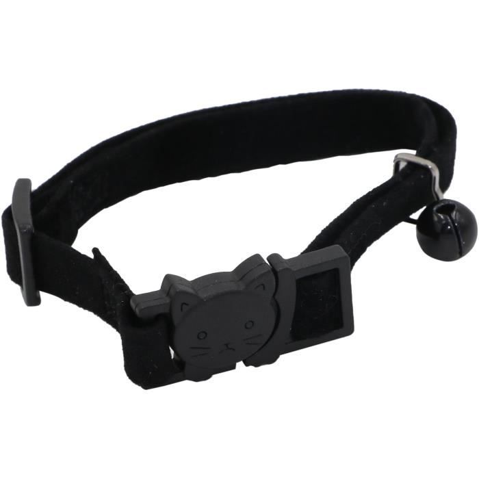 AIMÉ Cat Collar - Black Velvet with Red/White Patterns - Adjustable 18-28 cm