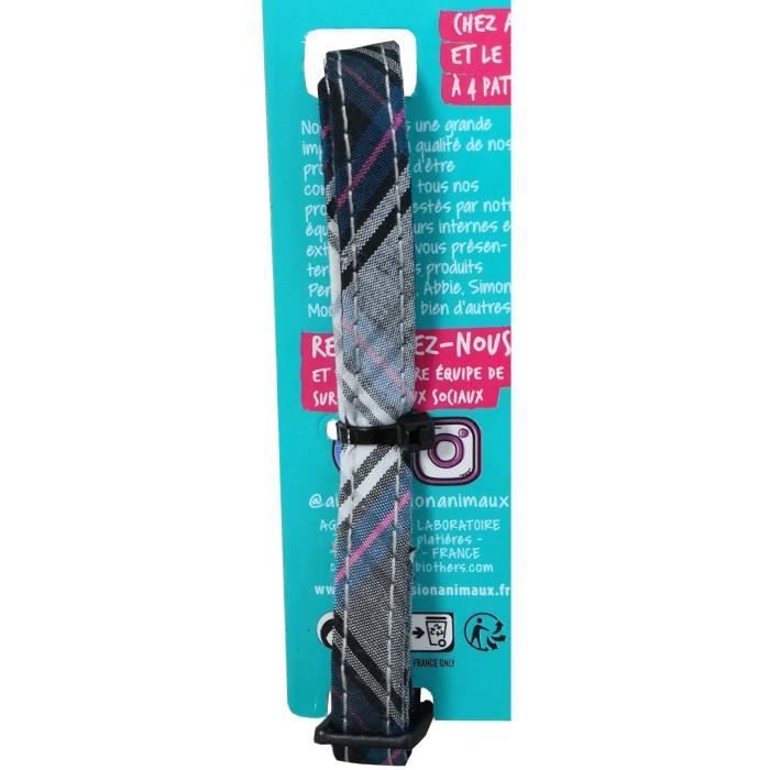 AIMÉ Cat Collar - Pink Tartan with Blue Denim and Caramel Flower - Adjustable 18-28 cm