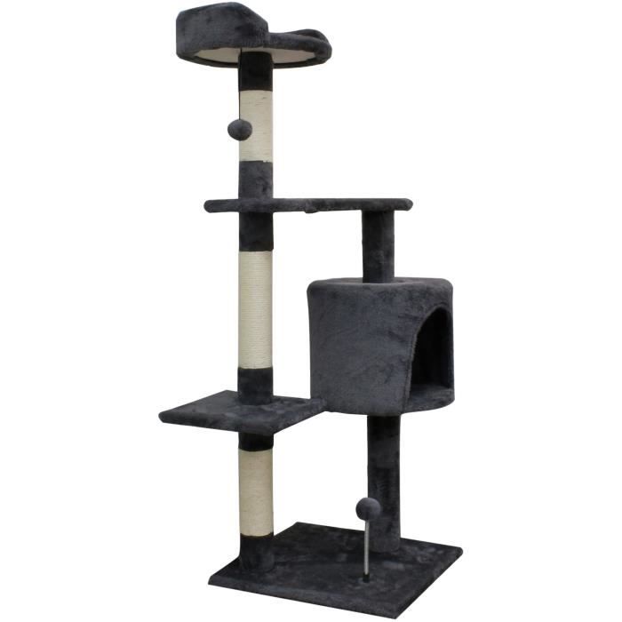 JASPER Arbre a chat gris 40 x 40 x 114 cm -3 plateformes, 1 niche, poteaux a griffer