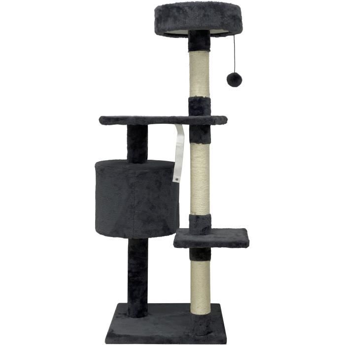 JASPER Arbre a chat gris 40 x 40 x 114 cm -3 plateformes, 1 niche, poteaux a griffer