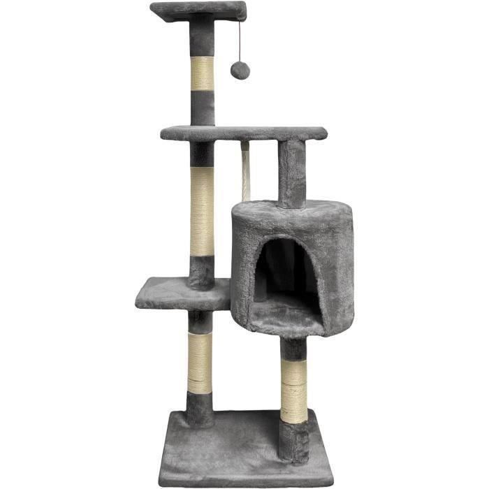PALOMA Cat Tree 40 x 40 x 114 cm - 3 Platforms, 1 Rope, 1 Hideaway, Scratching Posts - Dark Grey