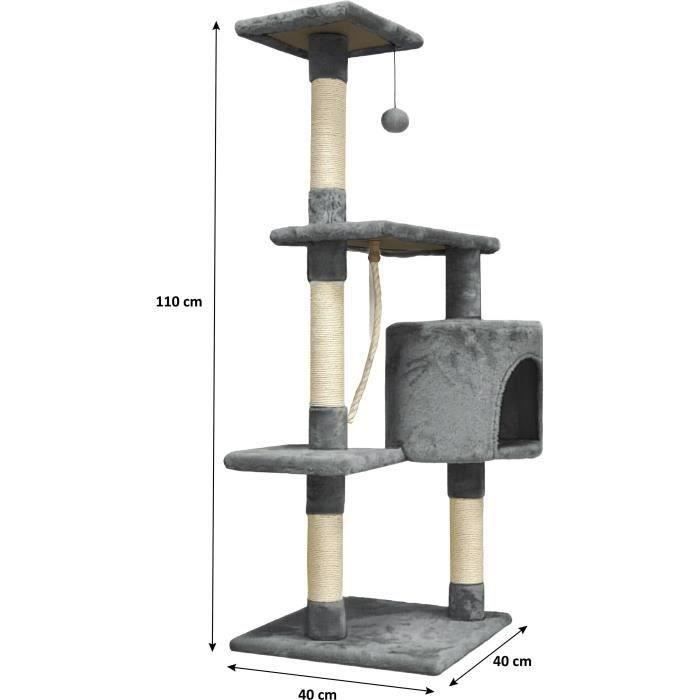 PALOMA Cat Tree 40 x 40 x 114 cm - 3 Platforms, 1 Rope, 1 Hideaway, Scratching Posts - Dark Grey