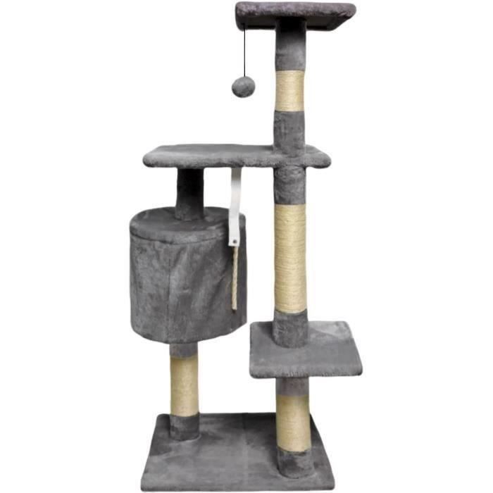 PALOMA Cat Tree 40 x 40 x 114 cm - 3 Platforms, 1 Rope, 1 Hideaway, Scratching Posts - Dark Grey