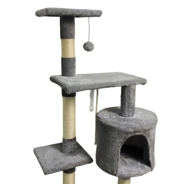 PALOMA Cat Tree 40 x 40 x 114 cm - 3 Platforms, 1 Rope, 1 Hideaway, Scratching Posts - Dark Grey