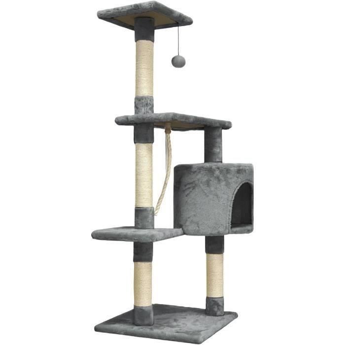 PALOMA Cat Tree 40 x 40 x 114 cm - 3 Platforms, 1 Rope, 1 Hideaway, Scratching Posts - Dark Grey