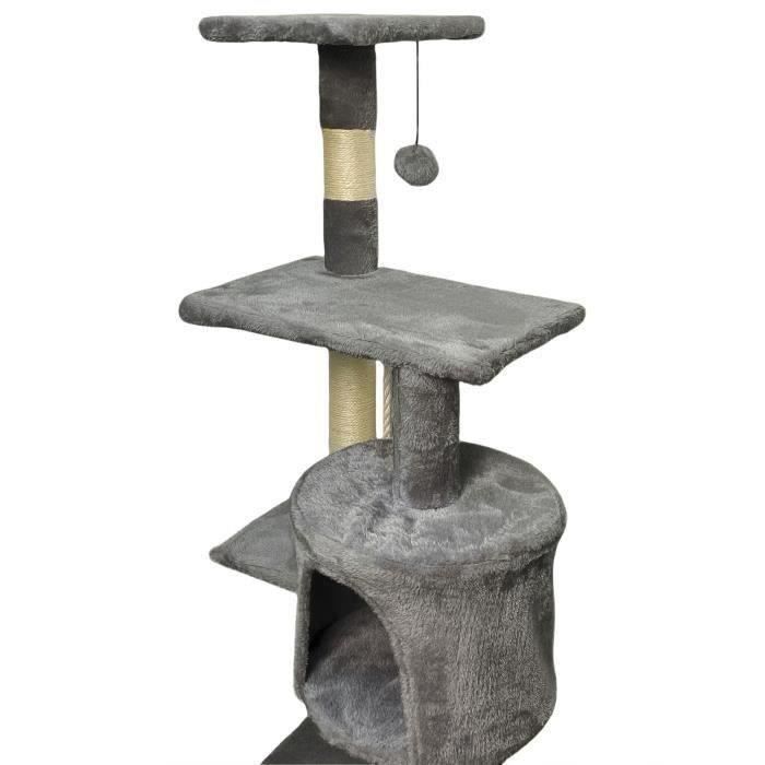 PALOMA Cat Tree 40 x 40 x 114 cm - 3 Platforms, 1 Rope, 1 Hideaway, Scratching Posts - Dark Grey