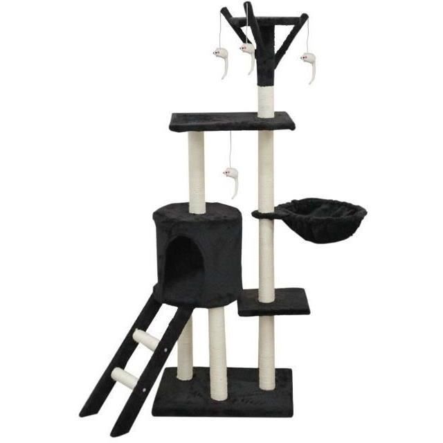 JIPSY Black Cat Tree - 79 x 34 x 138 cm - 3 Platforms, 1 Perch, 1 Hideaway, 1 Staircase, Scratching Posts