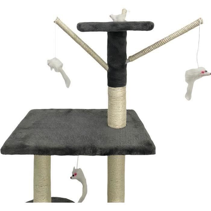 JIPSY Dark Grey Cat Tree - 79 x 34 x 138 cm - 3 Platforms, 1 Perch, 1 Hideaway, 1 Staircase, Scratching Posts