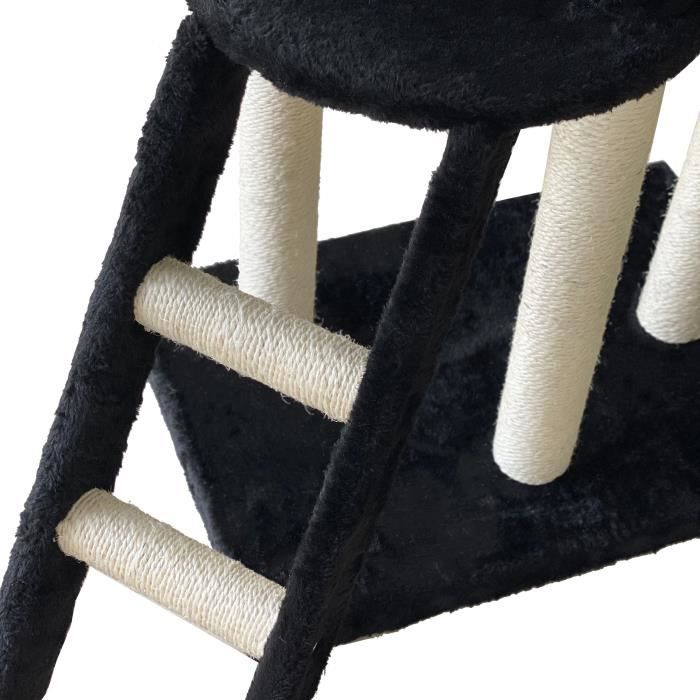 JIPSY Black Cat Tree - 79 x 34 x 138 cm - 3 Platforms, 1 Perch, 1 Hideaway, 1 Staircase, Scratching Posts