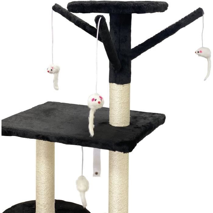 JIPSY Black Cat Tree - 79 x 34 x 138 cm - 3 Platforms, 1 Perch, 1 Hideaway, 1 Staircase, Scratching Posts