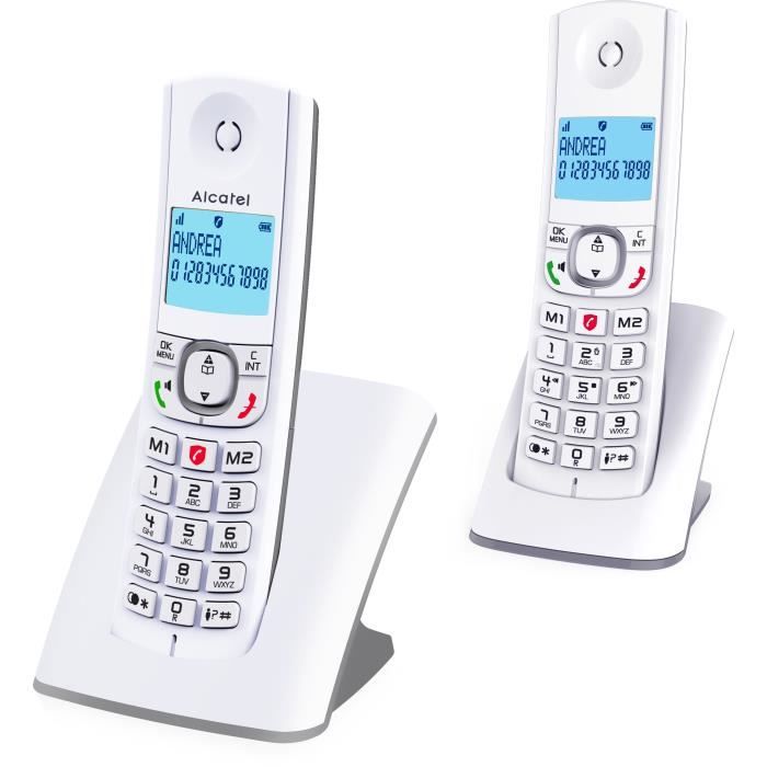 ALCATEL F530 Duo Cordless Phone with 2 Handsets, Call Blocking, Hands-Free, White/Grey