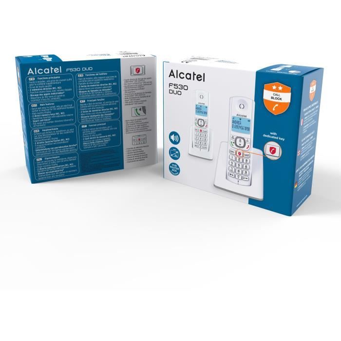 ALCATEL F530 Duo Cordless Phone with 2 Handsets, Call Blocking, Hands-Free, White/Grey
