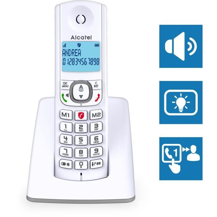 ALCATEL F530 Duo Cordless Phone with 2 Handsets, Call Blocking, Hands-Free, White/Grey