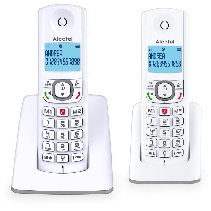 ALCATEL F530 Duo Cordless Phone - 2 Handsets, Call Blocking, Hands-Free, White/Blue