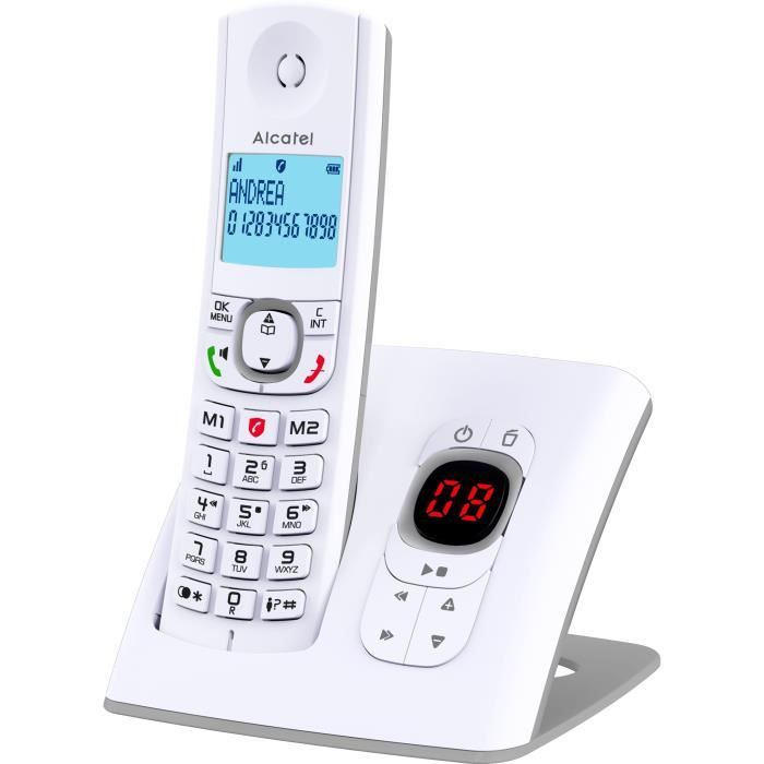 ALCATEL F530 Voice Cordless Phone - Answering Machine, Call Blocking, Hands-Free, White/Grey