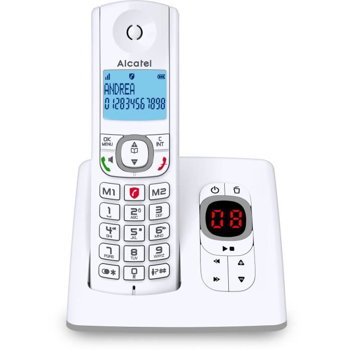 ALCATEL F530 Voice Cordless Phone - Answering Machine, Call Blocking, Hands-Free, White/Grey
