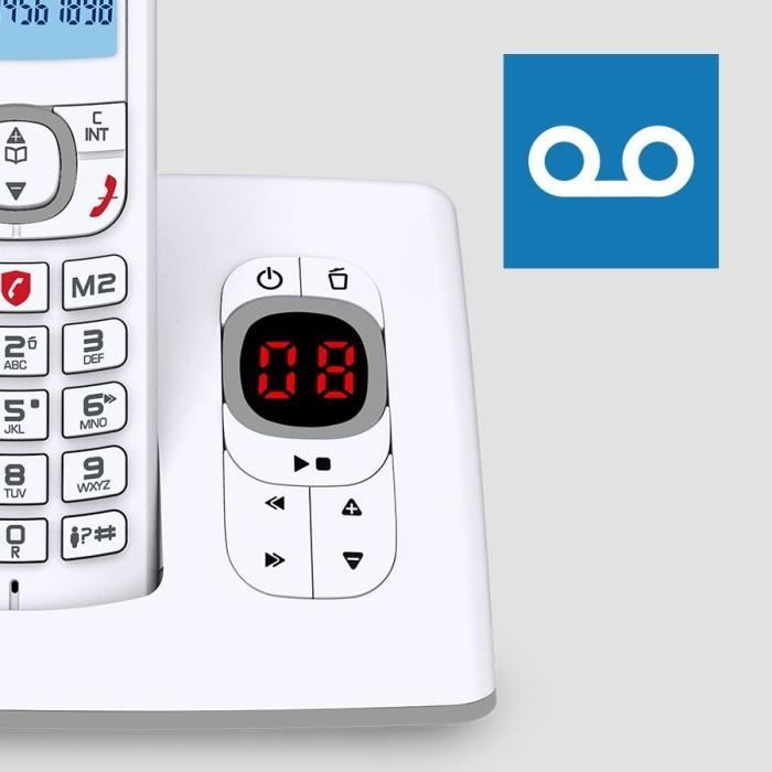 ALCATEL F530 Voice Cordless Phone - Answering Machine, Call Blocking, Hands-Free, White/Grey
