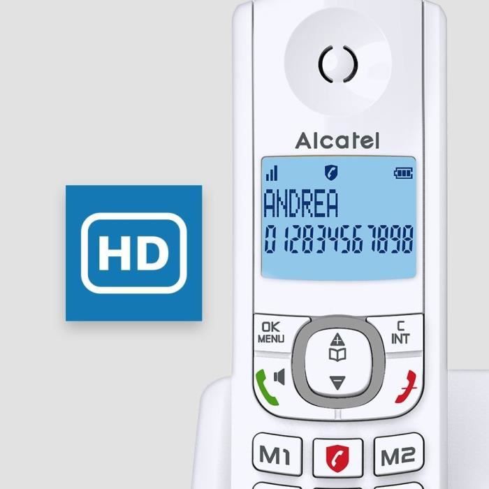 ALCATEL F530 Voice Cordless Phone - Answering Machine, Call Blocking, Hands-Free, White/Grey