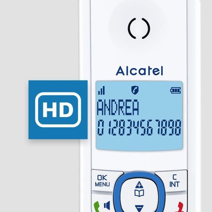 ALCATEL F530 Voice Cordless Phone - Answering Machine, Call Blocking, Hands-Free, White/Blue